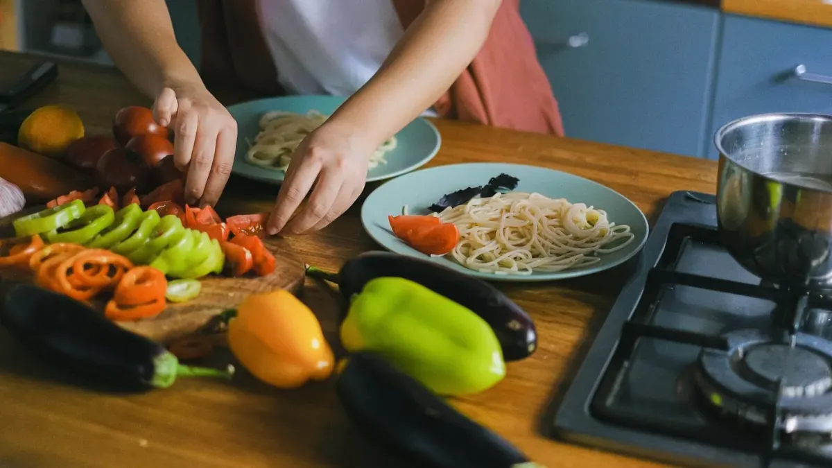 Dog owner preparing a meal