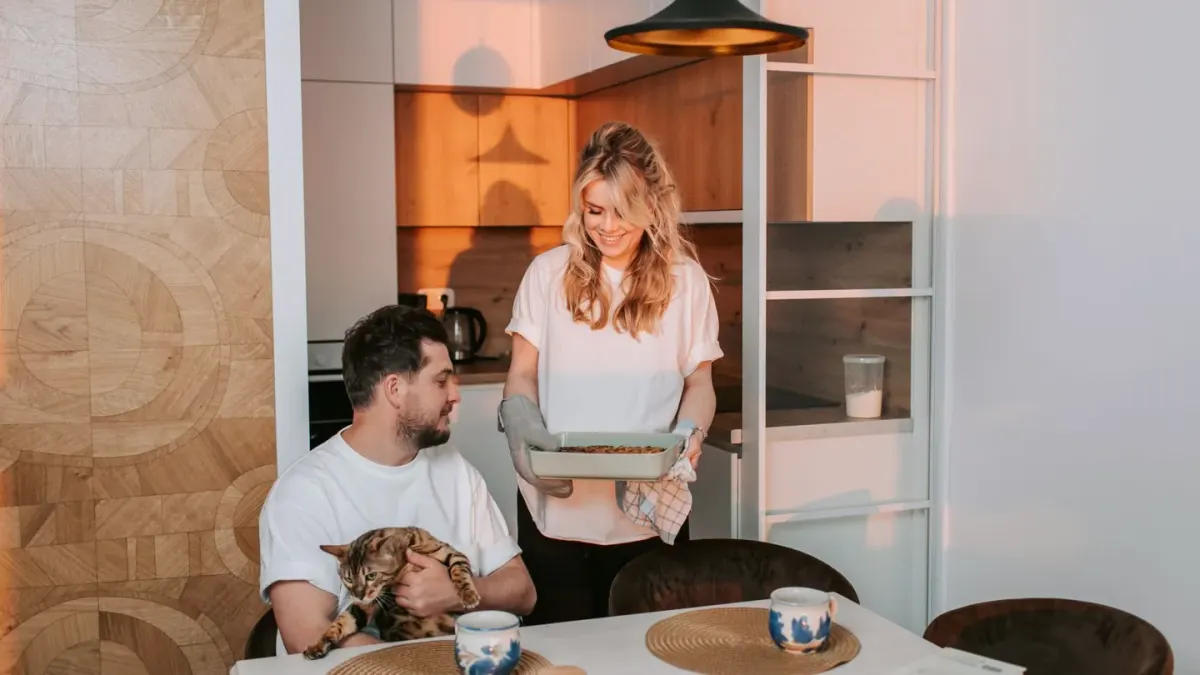 Dog owner preparing a meal