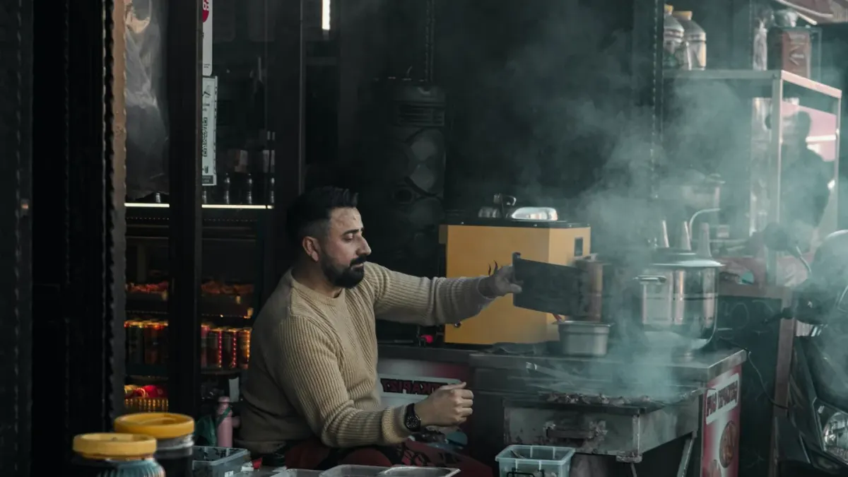 Dog owner preparing a meal