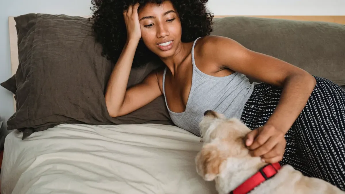 Dog with an owner at home
