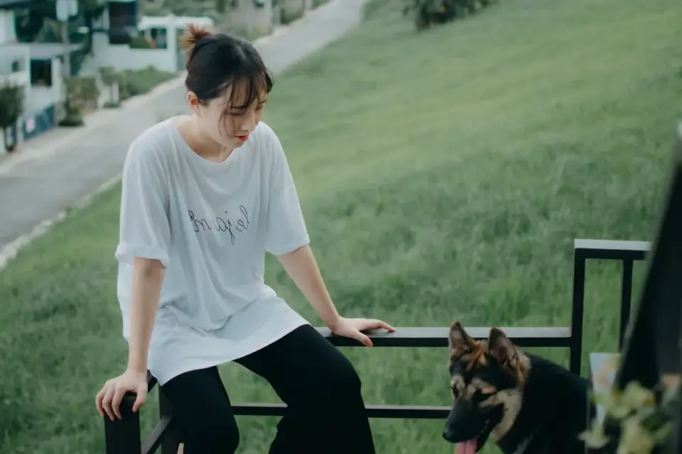 Dog with an owner at home